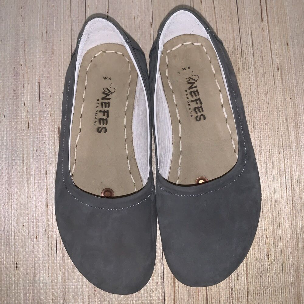 Nefes Shoes Womens Size 6 Gray Nubuck Leather Loafer Barefoot Minimalist Casual